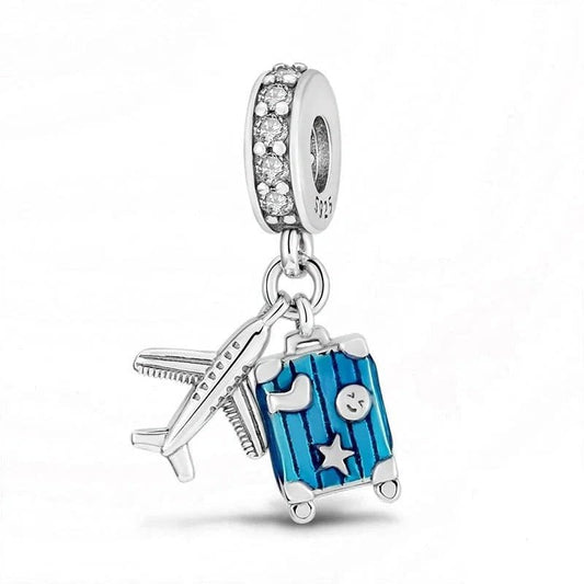 Charm Pendant Voyage Valise Bleue et Avion