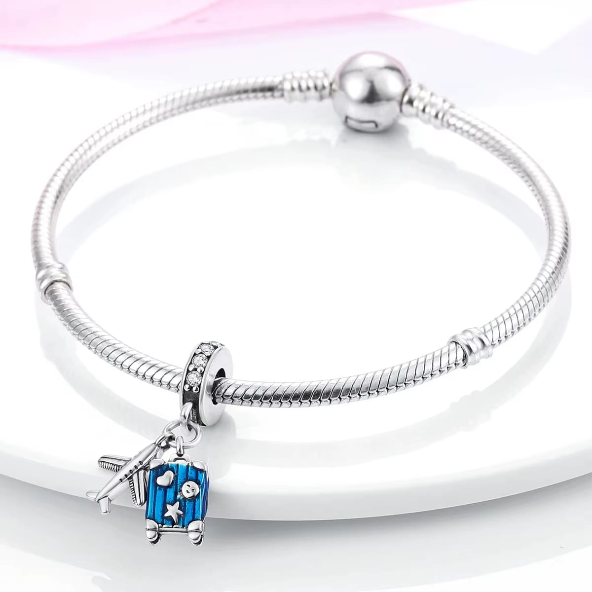 Charm Pendant Voyage Valise Bleue et Avion