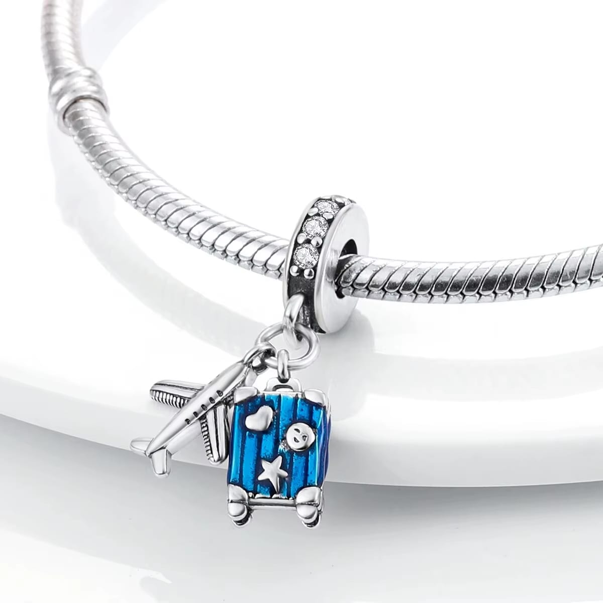 Charm Pendant Voyage Valise Bleue et Avion