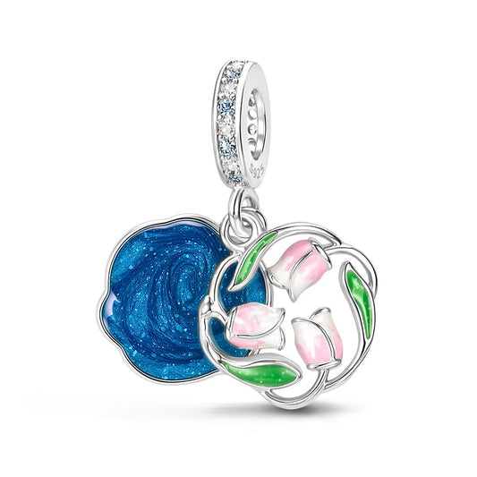 Charm Pendant Spirale Bleue et Rose Rose