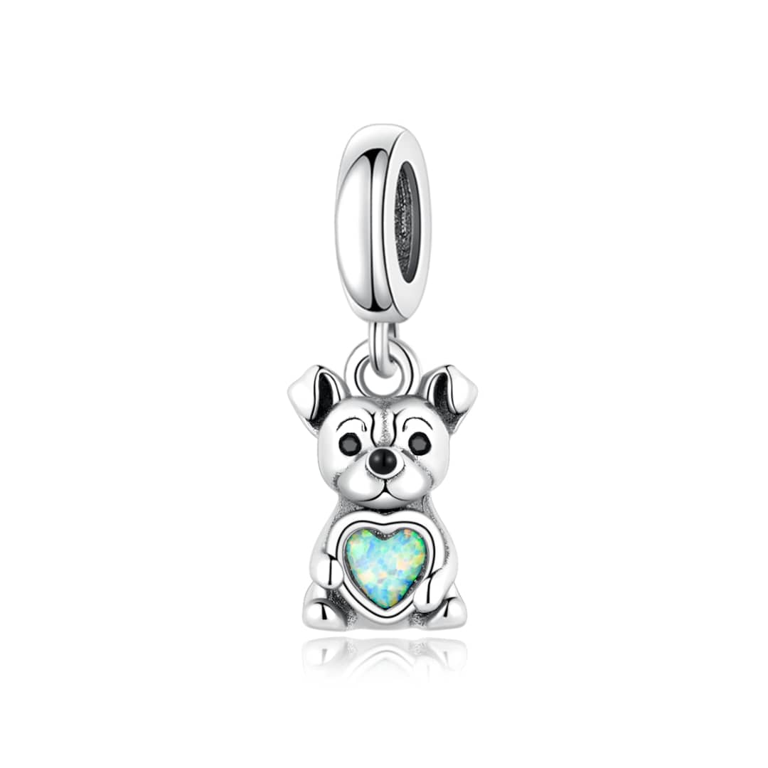 Charm Pendant Bouledogue avec Pierre en Forme de Cœur