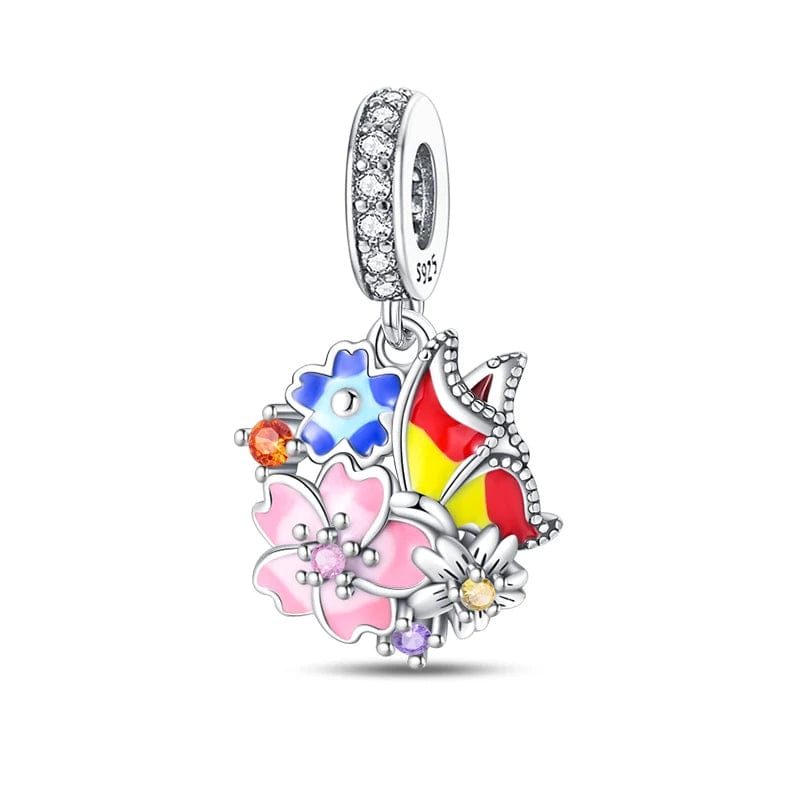 Charm Papillon et Bouquet de Fleurs