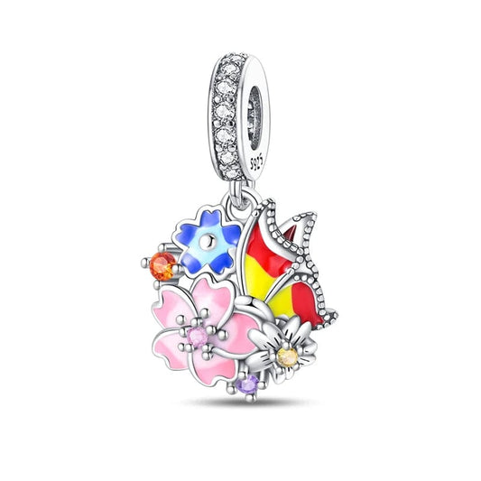 Charm Papillon et Bouquet de Fleurs
