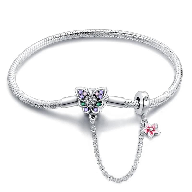 Bracelet à Charms Papillon avec Accents de Cristal et Fleur Pendante