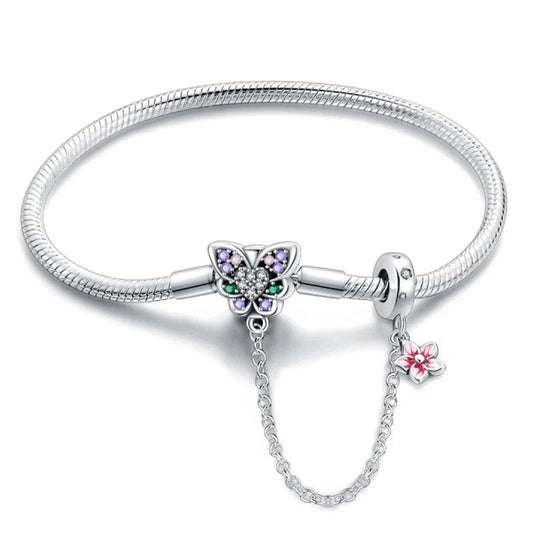 Bracelet à Charms Papillon avec Accents de Cristal et Fleur Pendante
