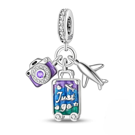 Charm Triple Pendant Appareil Photo, Avion et Valise