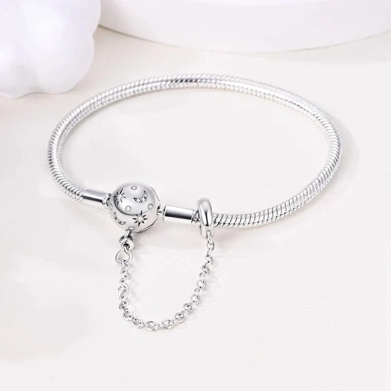 Bracelet à Charms Céleste Lune et Étoiles avec Chaîne de Sécurité