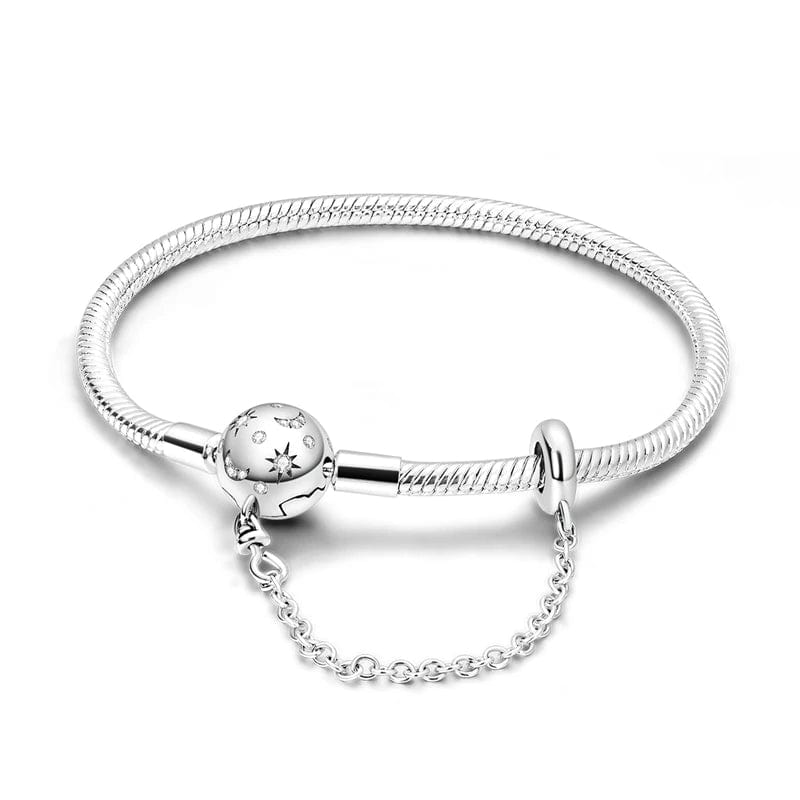 Bracelet à Charms Céleste Lune et Étoiles avec Chaîne de Sécurité