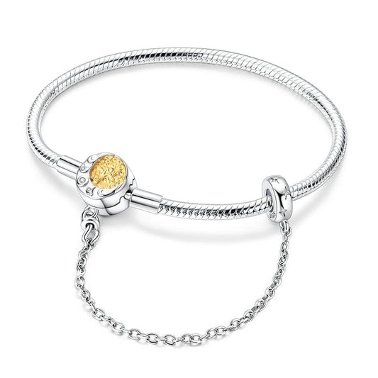 Bracelet Chaîne Serpent Fermoir Céleste Lune et Étoiles avec Chaîne de Sécurité