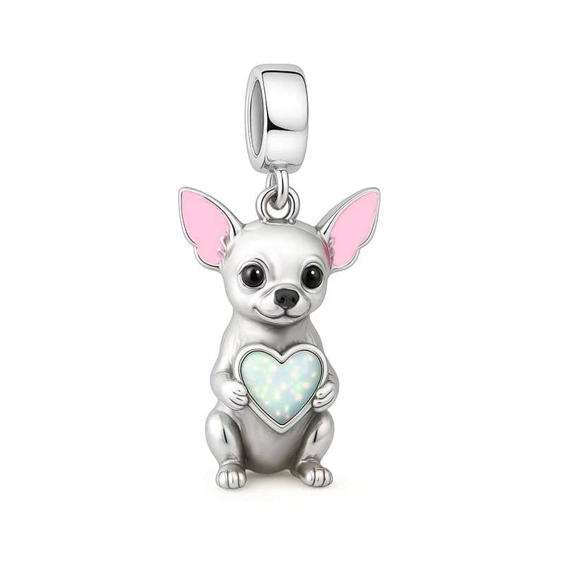 Charm Pendant Chihuahua avec Pierre en Forme de Cœur
