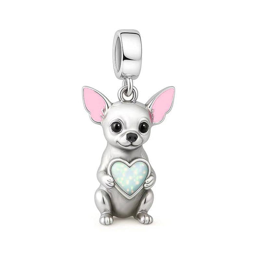 Charm Pendant Chihuahua avec Pierre en Forme de Cœur