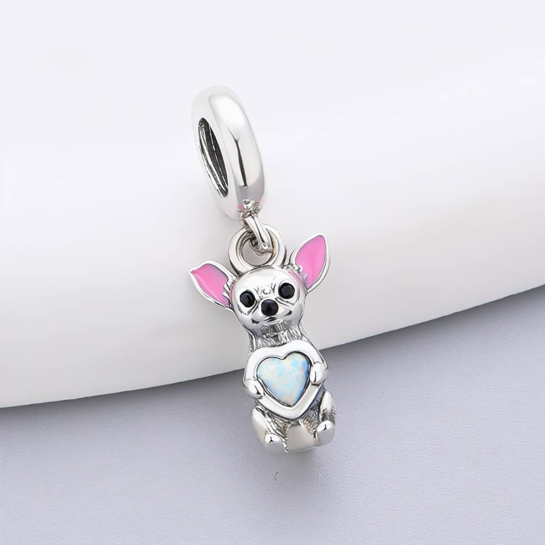 Charm Pendant Chihuahua avec Pierre en Forme de Cœur