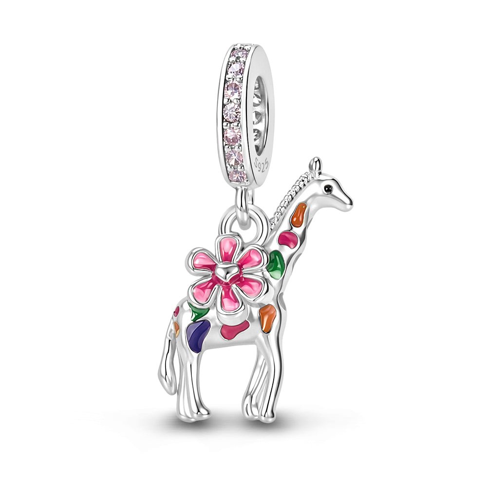 Charm Pendant Girafe Colorée et Fleur