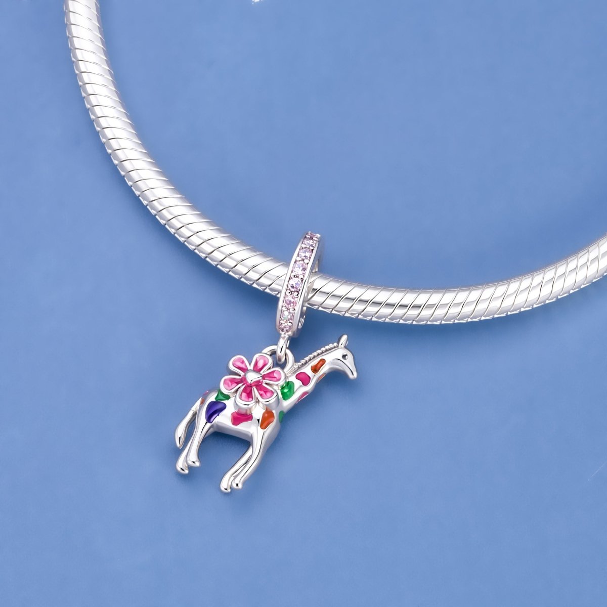 Charm Pendant Girafe Colorée et Fleur