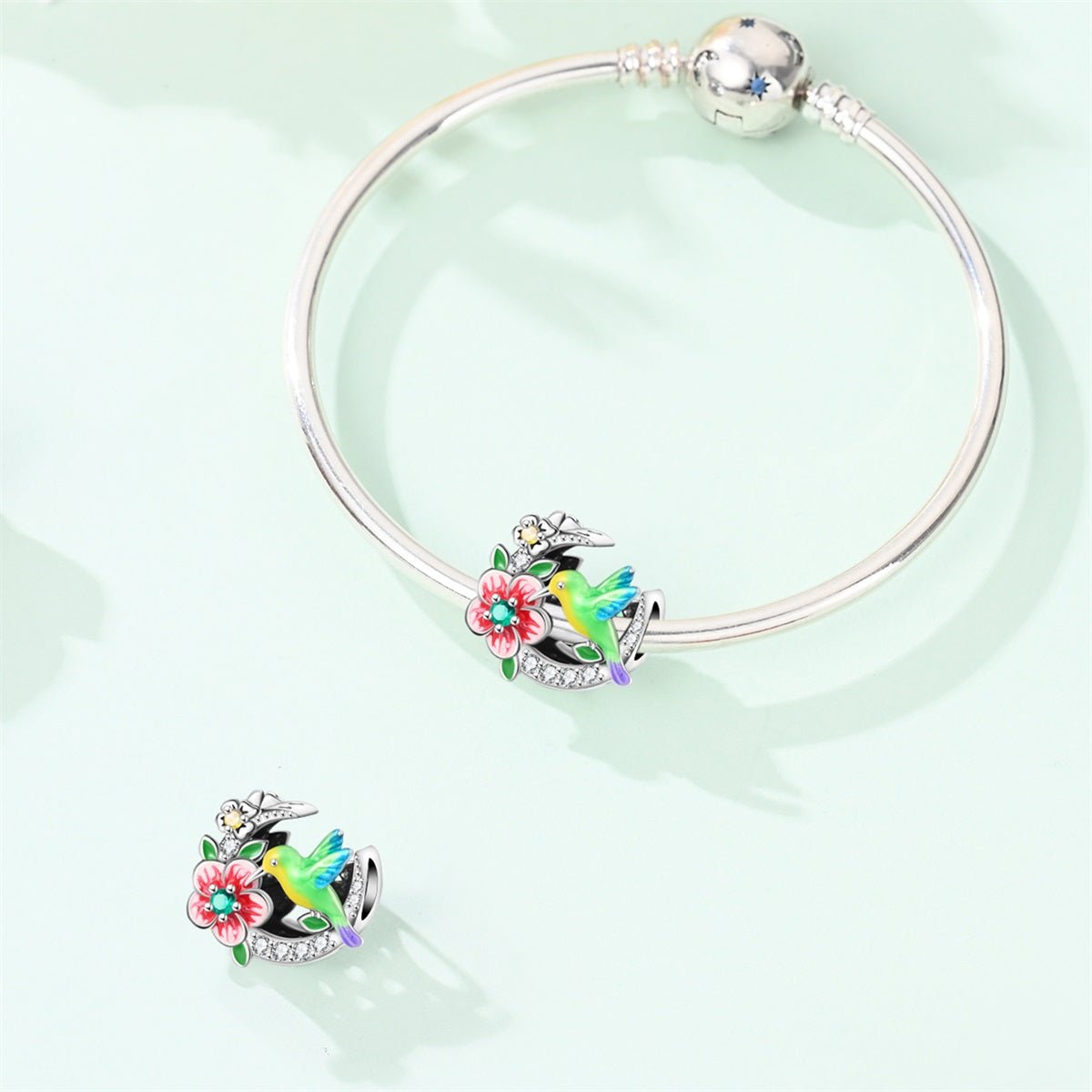 Charm Colibri Coloré et Fleur
