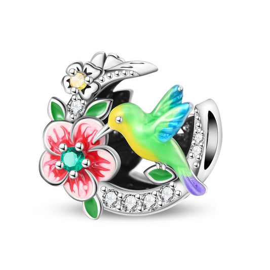 Charm Colibri Coloré et Fleur