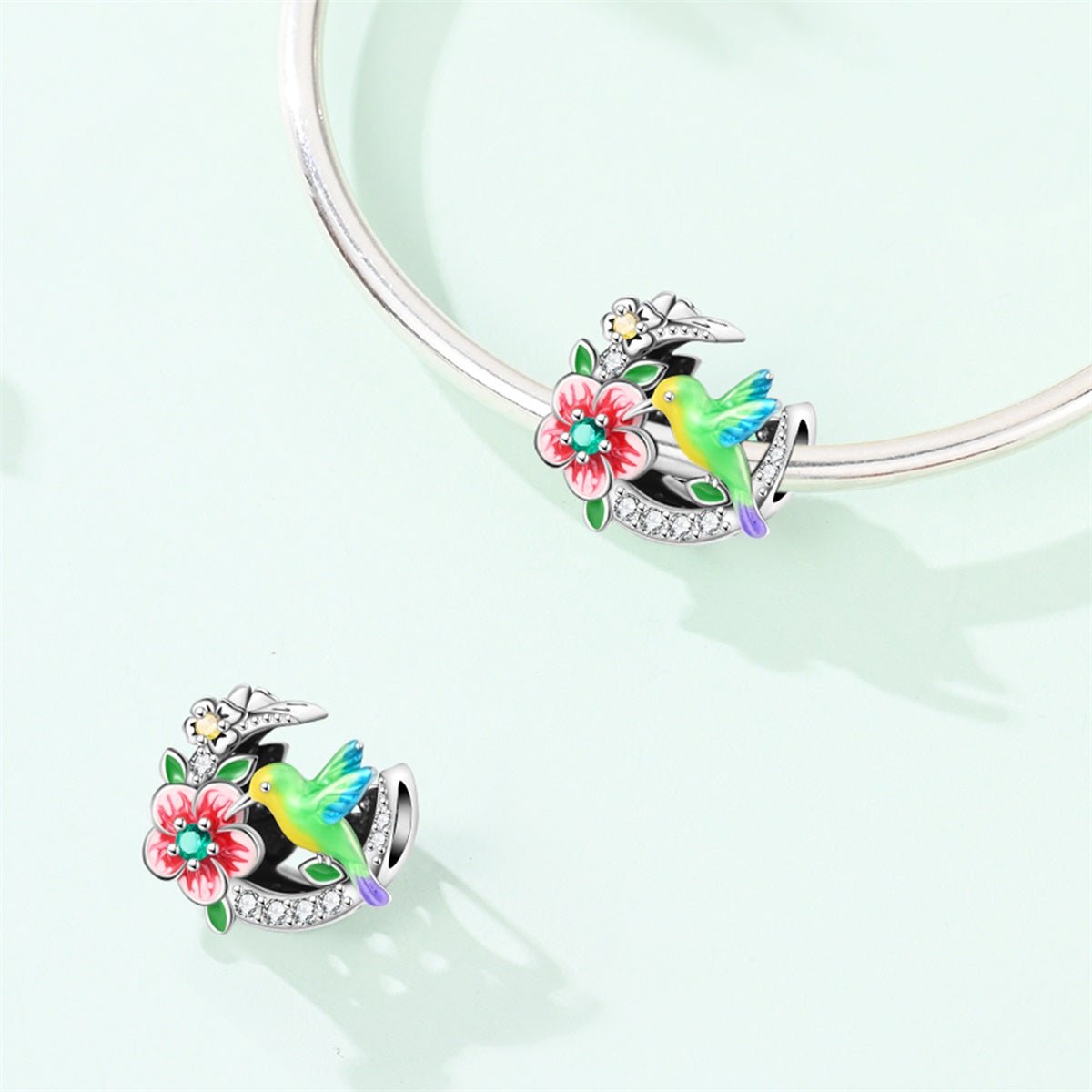 Charm Colibri Coloré et Fleur