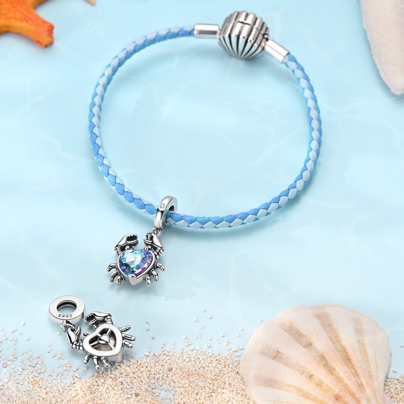 Charm Pendant Crabe avec Cristal en Forme de Cœur
