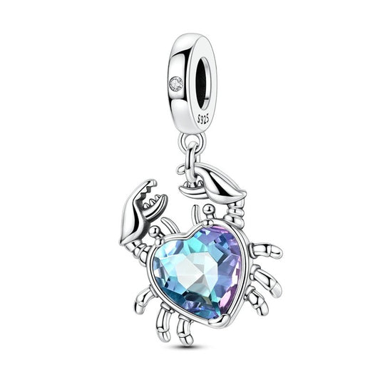Charm Pendant Crabe avec Cristal en Forme de Cœur