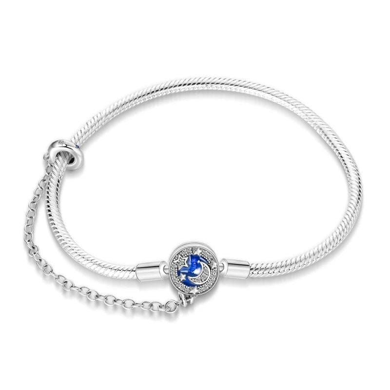 Bracelet Croissant de Lune et Étoile, Émail Bleu et Accents de Cristal