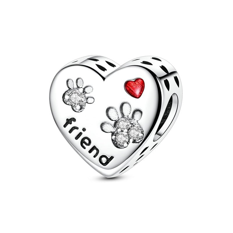 Charm Cœur Empreinte de Patte en Cristal « Friend »