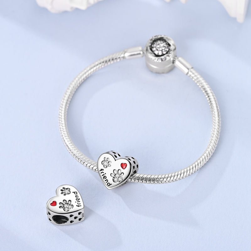 Charm Cœur Empreinte de Patte en Cristal « Friend »