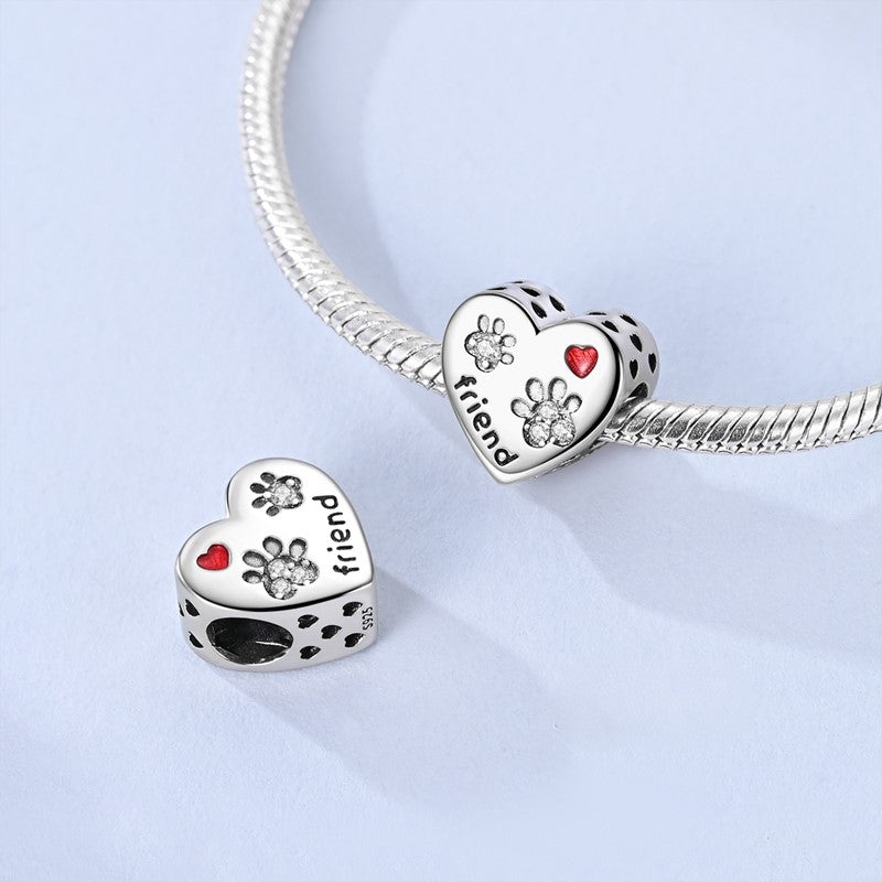 Charm Cœur Empreinte de Patte en Cristal « Friend »