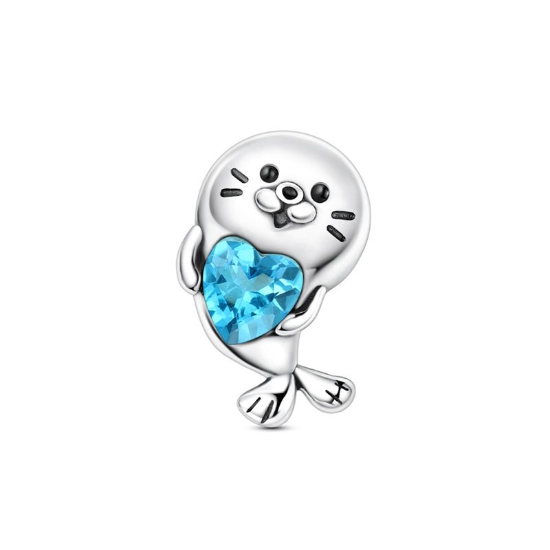 Charm Adorable Phoque avec Cœur Bleu