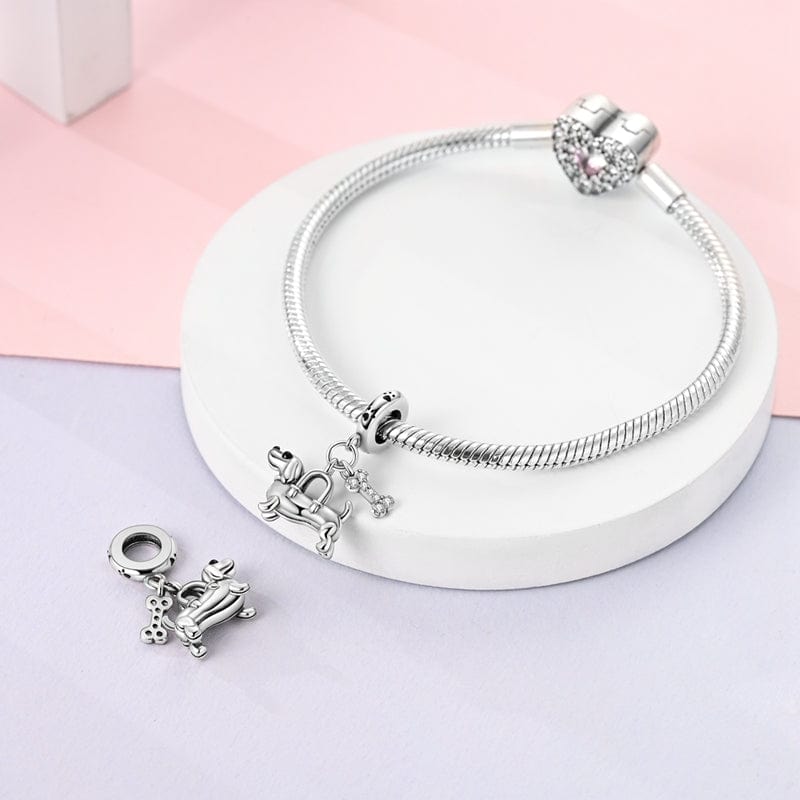 Charm Double Pendant Teckel et Os
