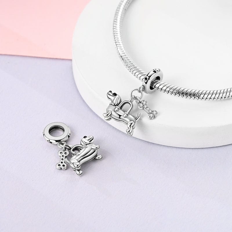 Charm Double Pendant Teckel et Os