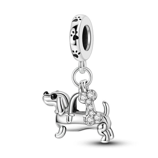 Charm Double Pendant Teckel et Os
