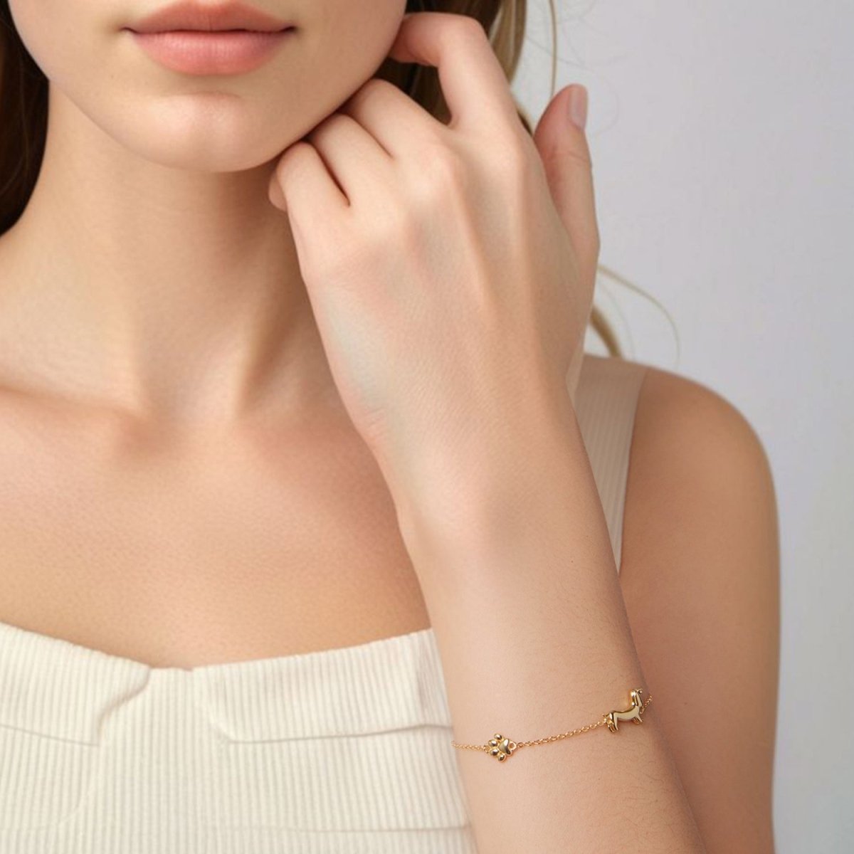 Bracelet Chaîne Teckel et Empreinte de Patte