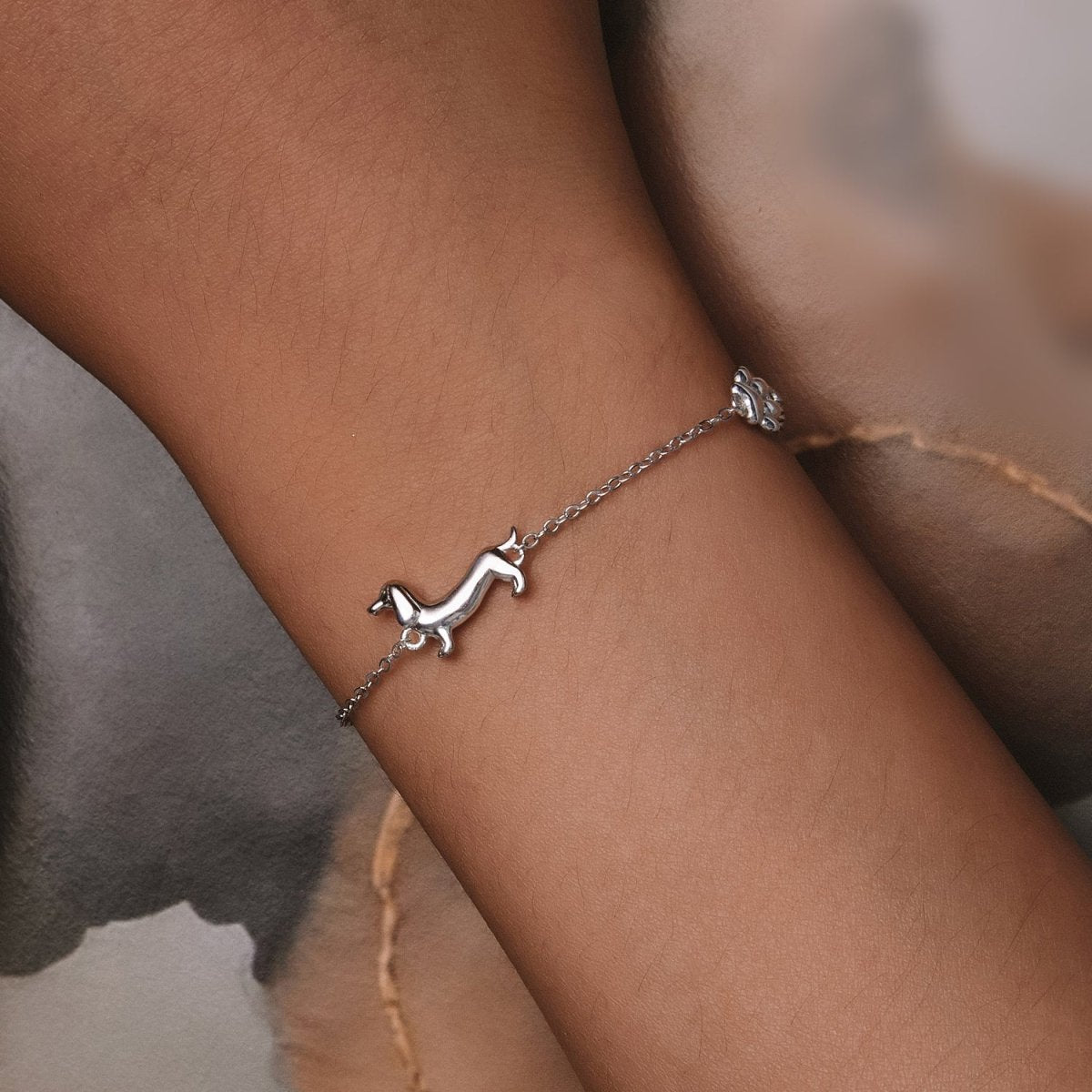 Bracelet Chaîne Teckel et Empreinte de Patte