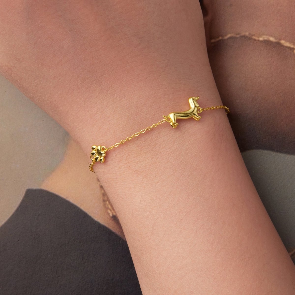 Bracelet Chaîne Teckel et Empreinte de Patte