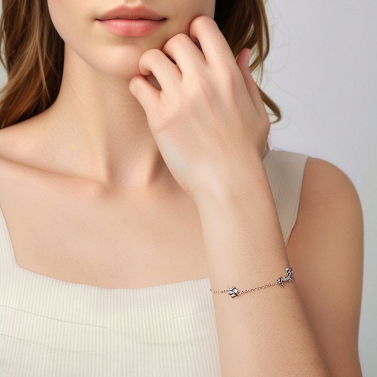 Bracelet Chaîne Teckel et Empreinte de Patte
