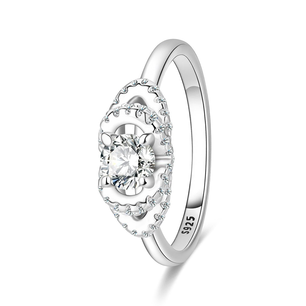 Bague Scintillante Double Halo Monture Ovale