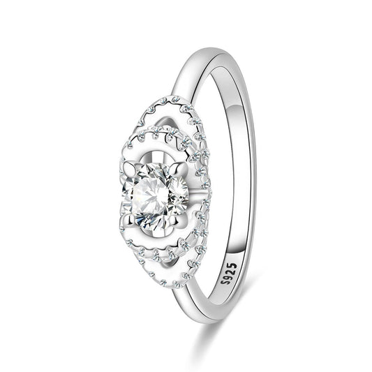 Bague Scintillante Double Halo Monture Ovale