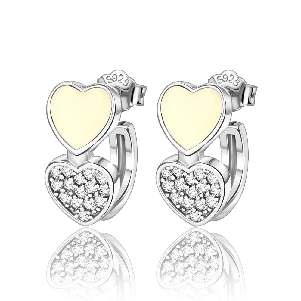 Boucles d'Oreilles Double Cœur en Émail Jaune aux Accents de Cristal