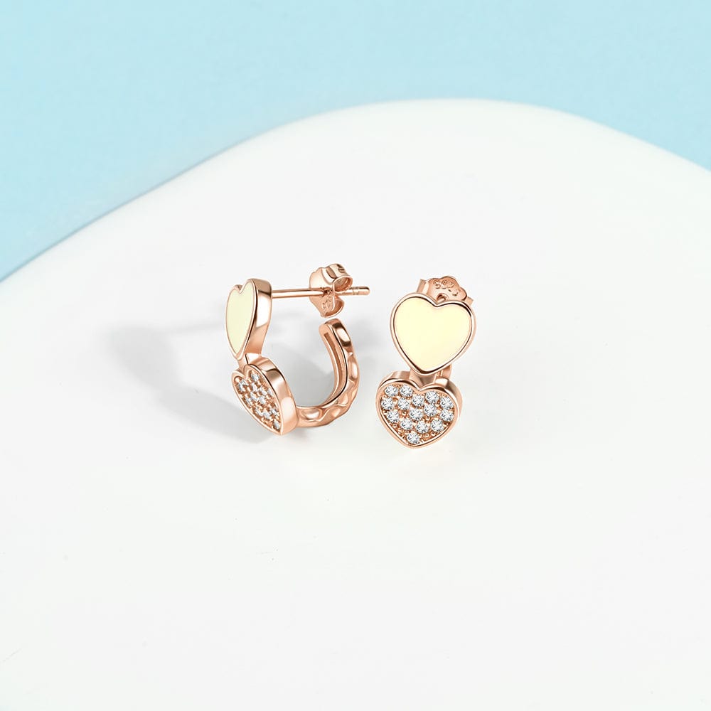 Boucles d'Oreilles Double Cœur en Émail Jaune aux Accents de Cristal