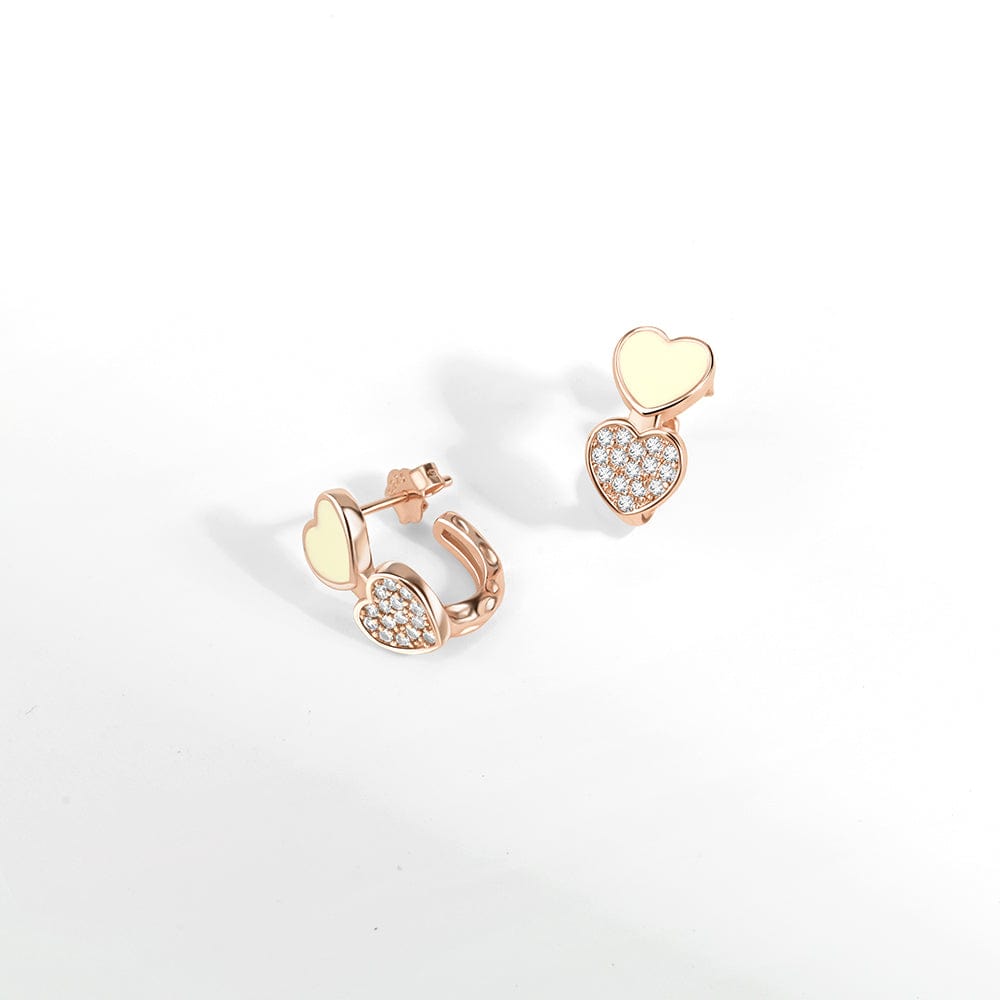 Boucles d'Oreilles Double Cœur en Émail Jaune aux Accents de Cristal