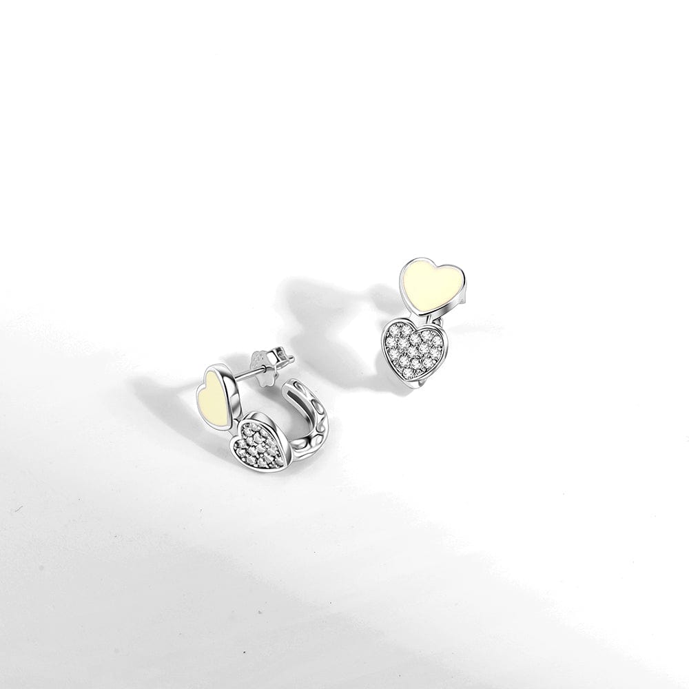 Boucles d'Oreilles Double Cœur en Émail Jaune aux Accents de Cristal