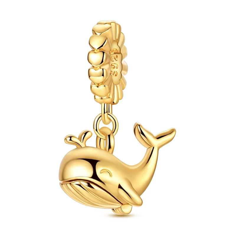 Charm Pendant Doré Baleine et Poisson
