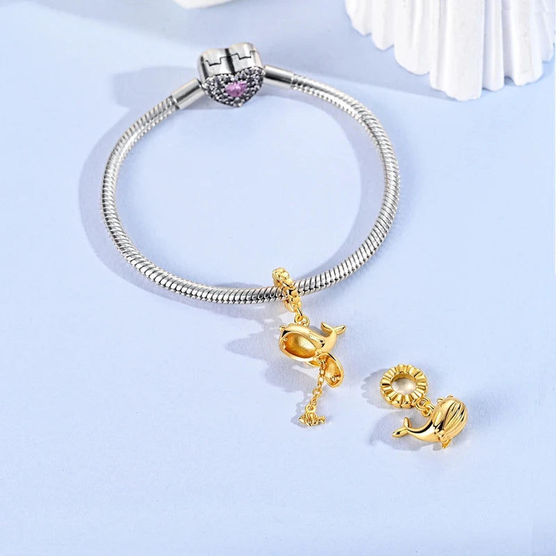 Charm Pendant Doré Baleine et Poisson