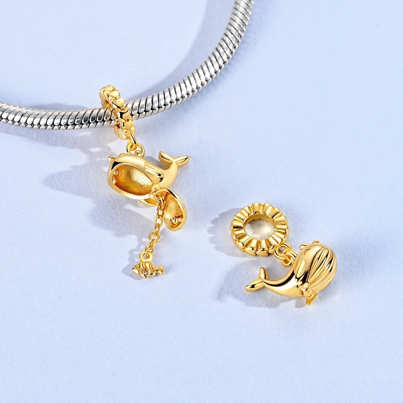 Charm Pendant Doré Baleine et Poisson
