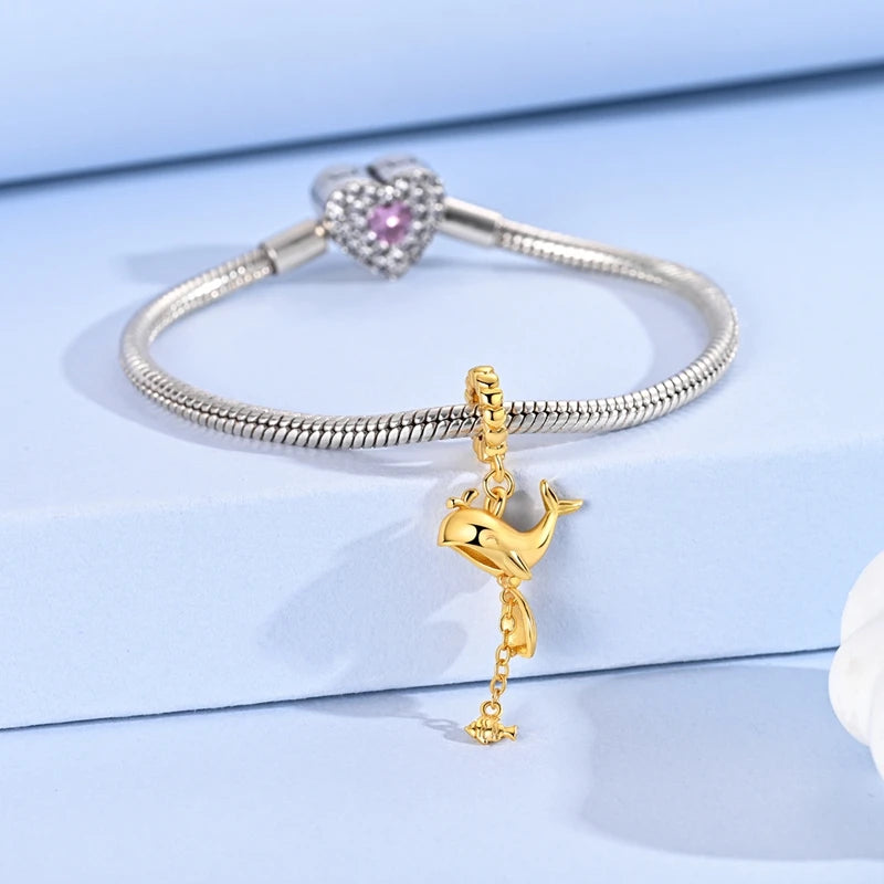 Charm Pendant Doré Baleine et Poisson