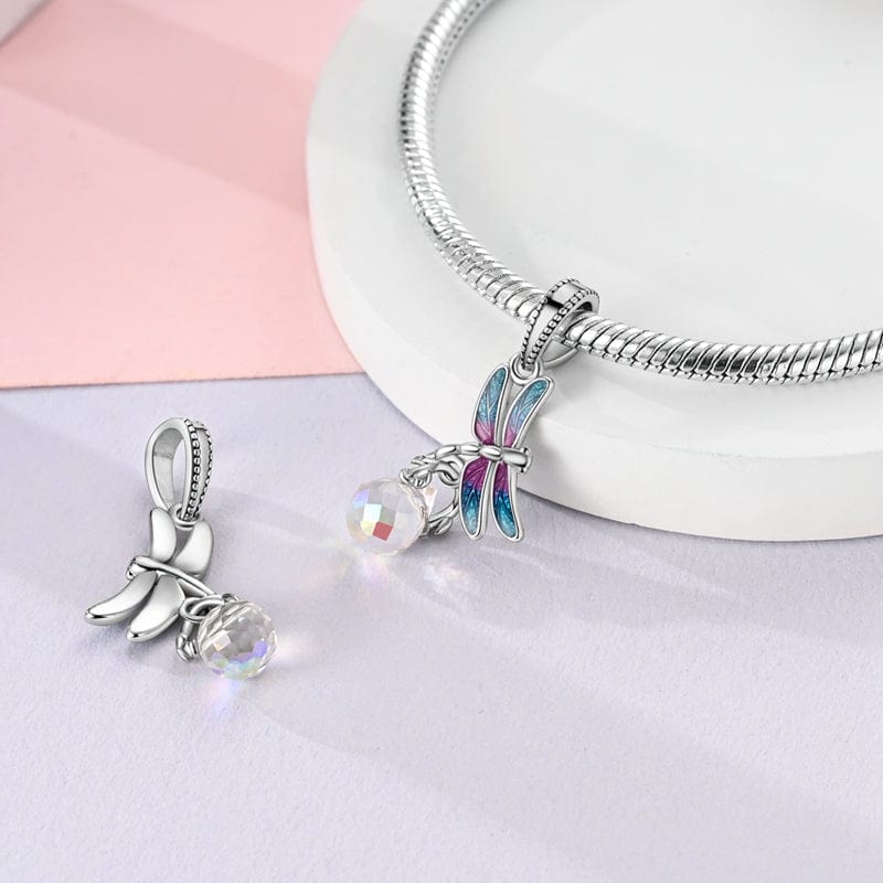 Charm Libellule et Goutte de Cristal