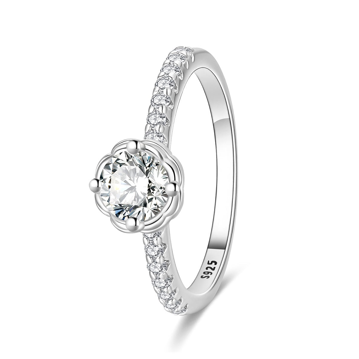 Bague Anneau Pavé Taille Ronde Serti Floral