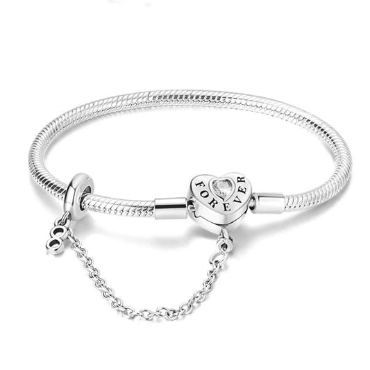 Bracelet Cœur Forever avec Chaîne de Sécurité