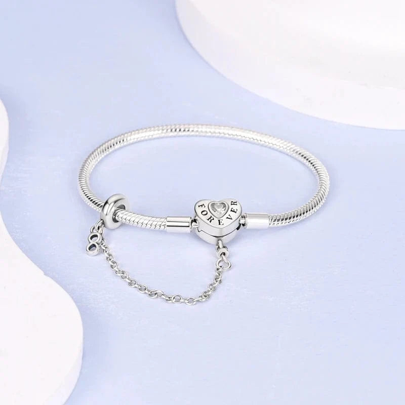 Bracelet Cœur Forever avec Chaîne de Sécurité