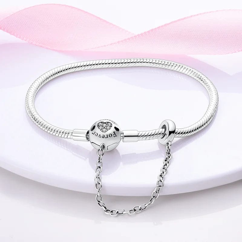 Bracelet Chaîne Serpent Forever avec Fermoir Cœur et Chaîne de Sécurité